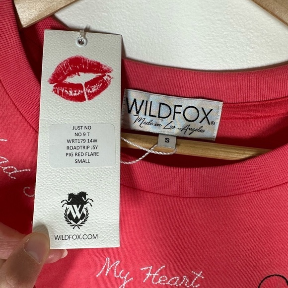 WILDFOX Pink Embroidered Just No Tee Small - Picture 4 of 5